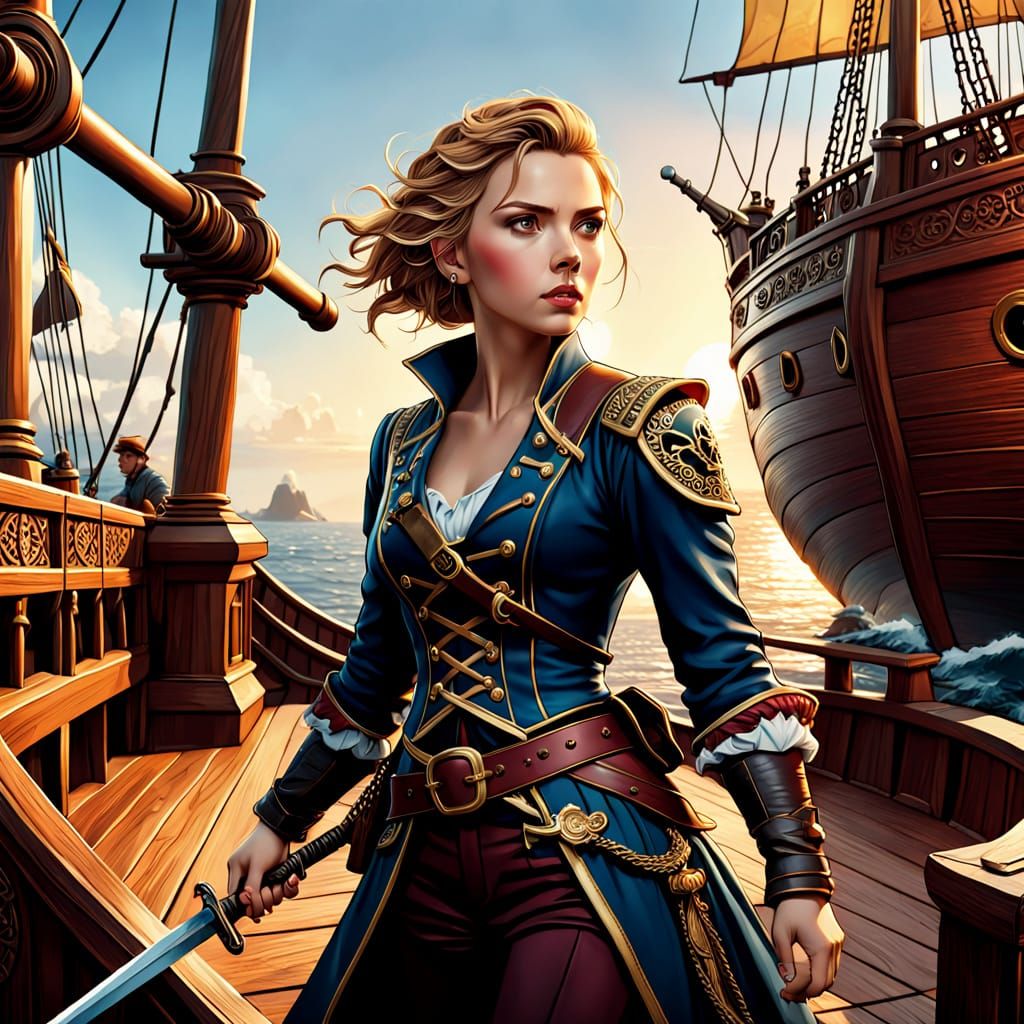 Scarlett Johansson as a Pirate in a Golden Hour Storybook Sc...