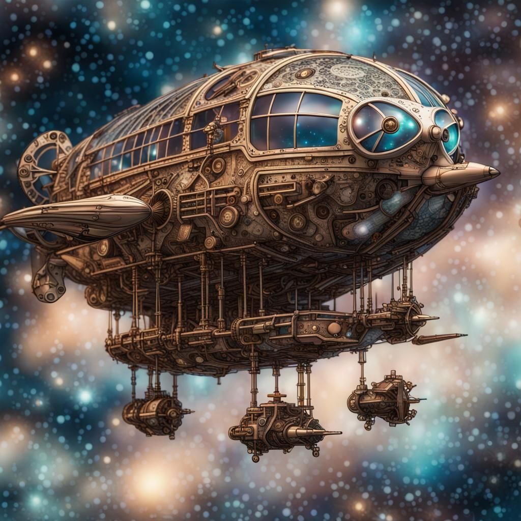 Steampunk Airship Soars Through Alien Galaxy