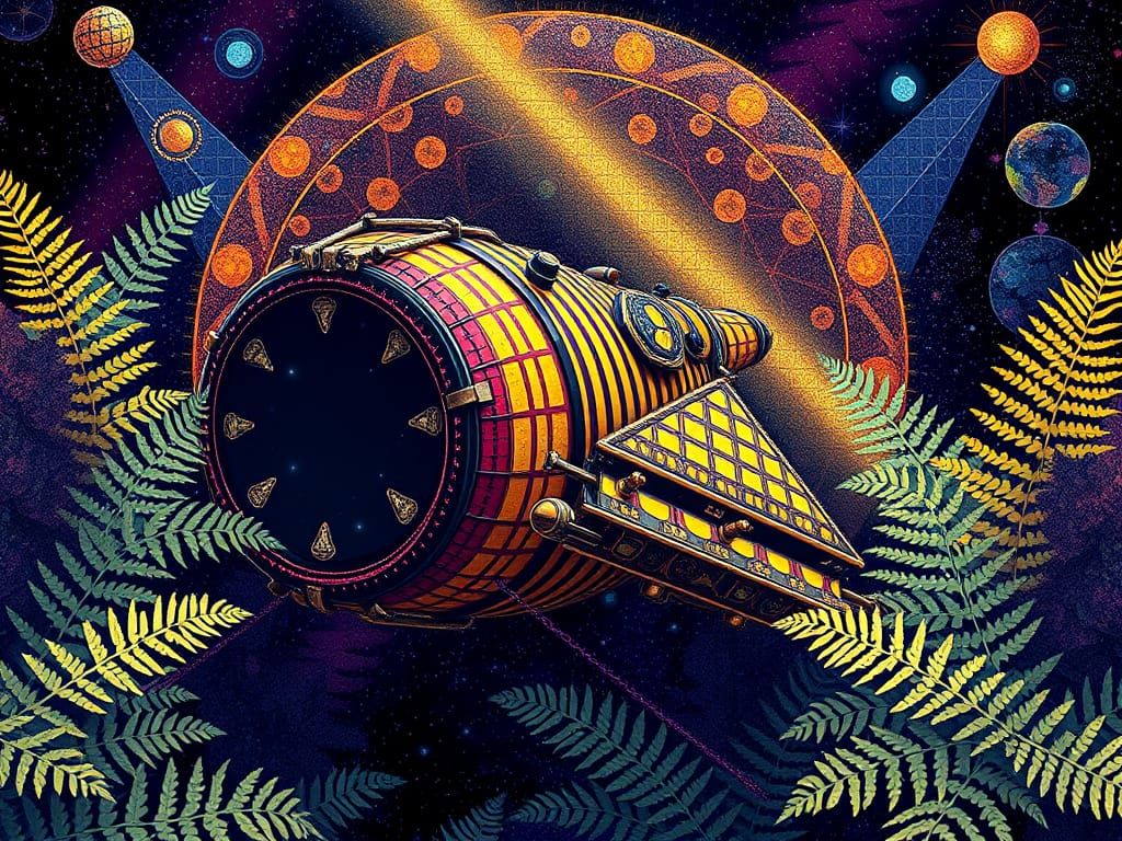Gothic Gingham Spaceship in Neon Abstractionist Geometric St...