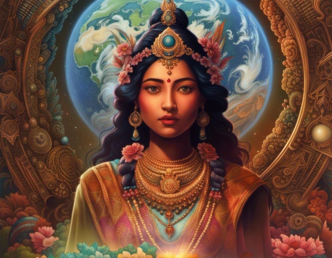 Goddess Holds Earth: Holographic Astral Cosmic Art