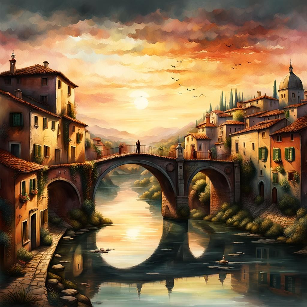 Italian Cityscape Painting in Romantic Style