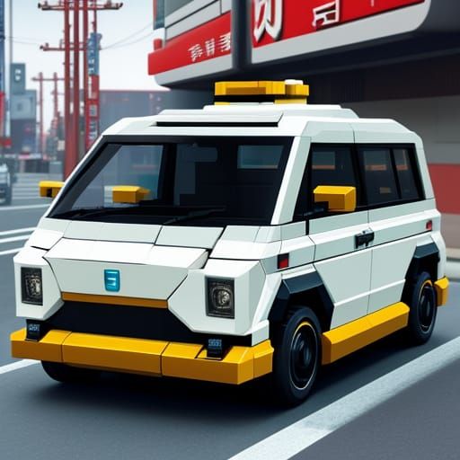 Vintage Futuristic Japanese Block Car in Hyper Realistic Sty...