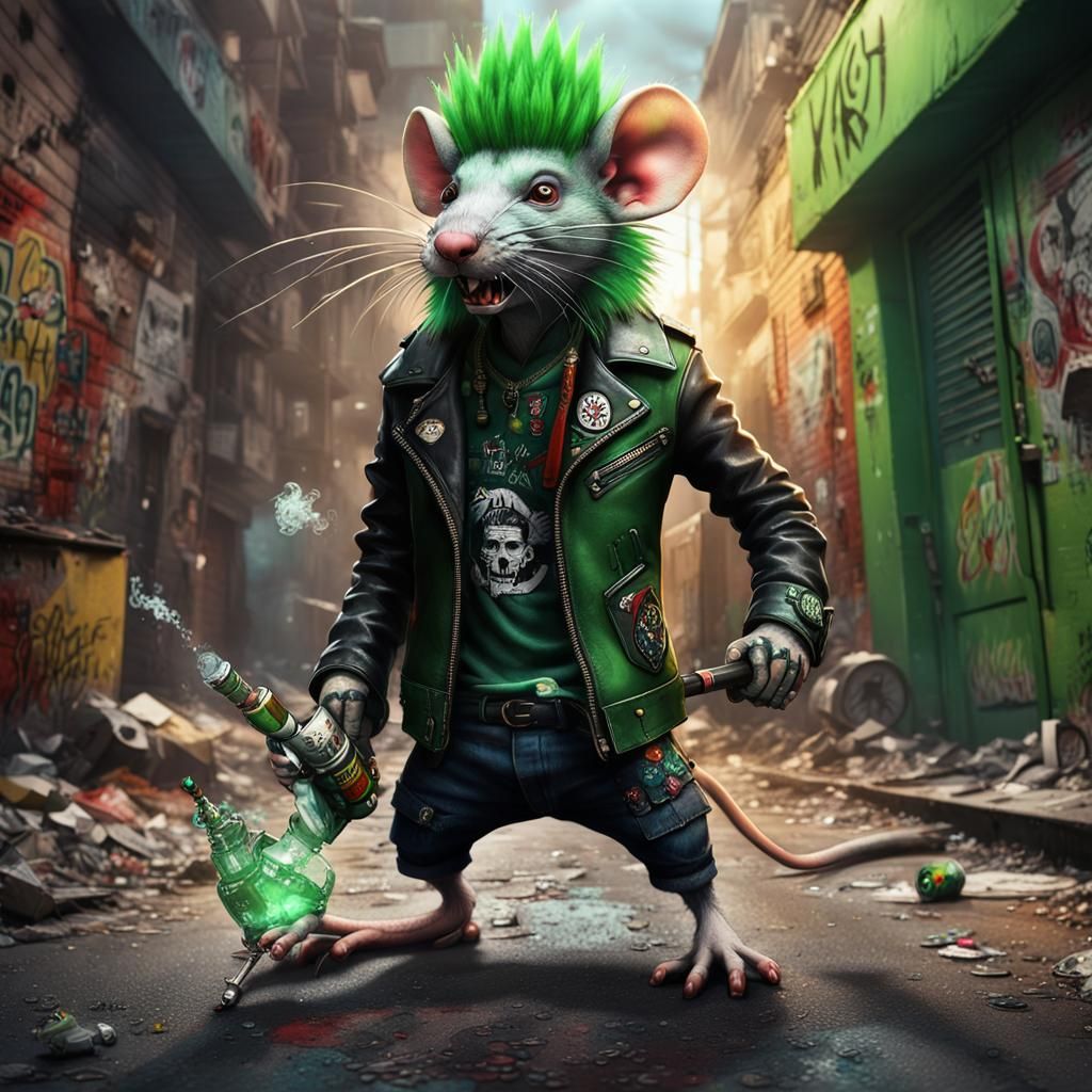Punk Rat Anarchy in Graffiti Alley