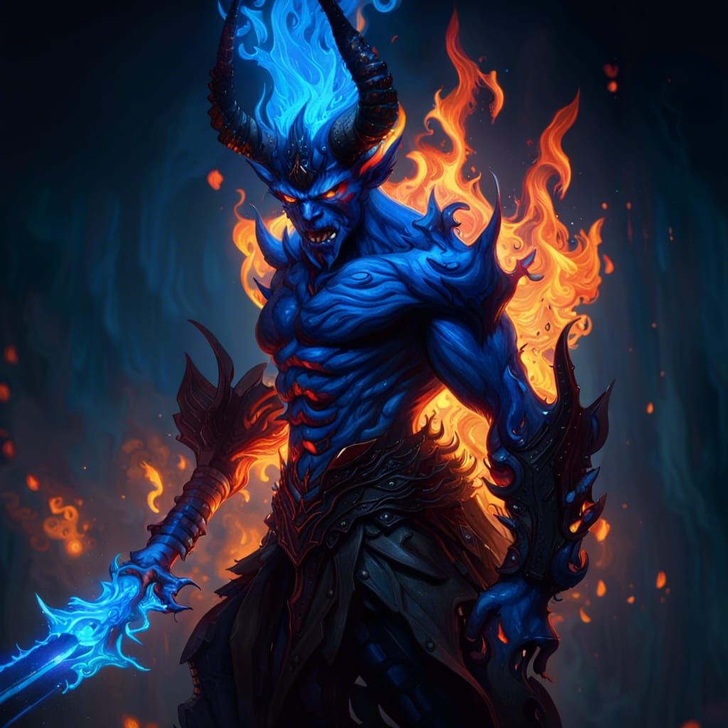Blue Flame Demon Dark Fantasy Concept Art