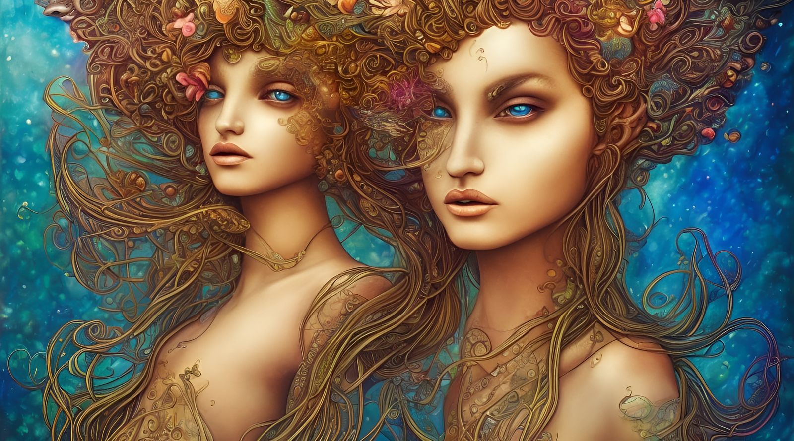 Mushroom Goddess Portrait in Ornate Art Nouveau Style