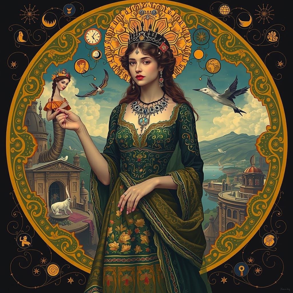 Dreamlike Woman in Pink Gown, Ornate Art