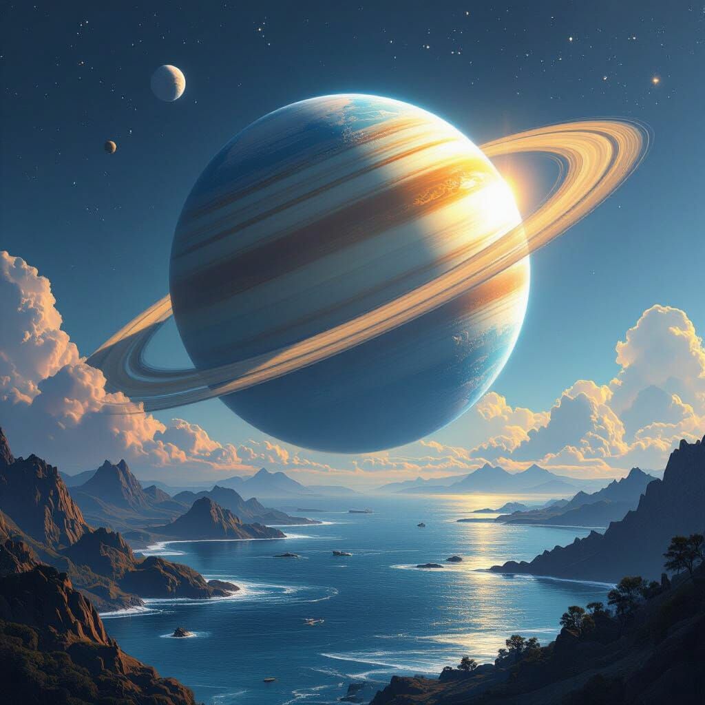 Earth-like Planet Orbits Ringed Gas Giant Under Artificial S...