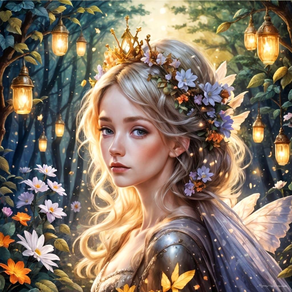 Mystical Forest Princess Surrounded by Whimsical Creatures