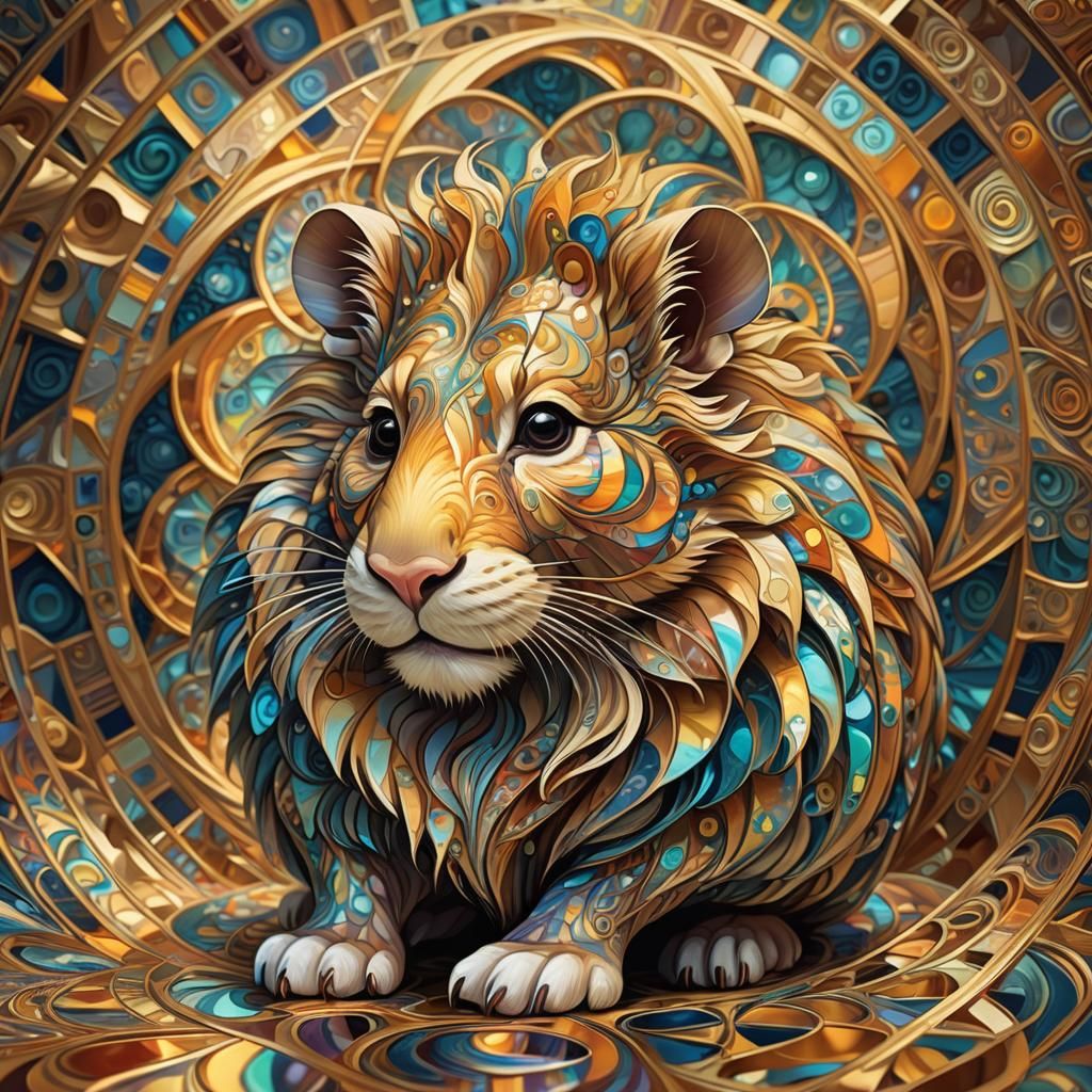 Hamster-Lion Hybrid in Fractal Geometric Dreamscape