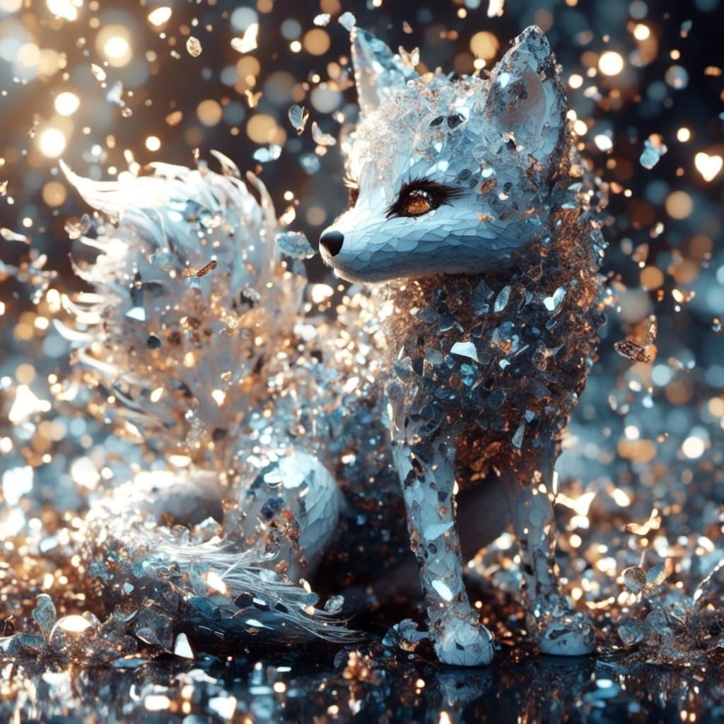 Arctic Fox Through Cracked Glass