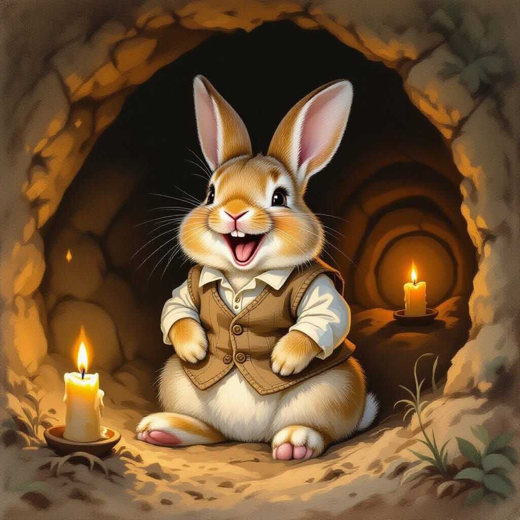 Laughing Rabbit in Cozy Den: Beatrix Potter Style
