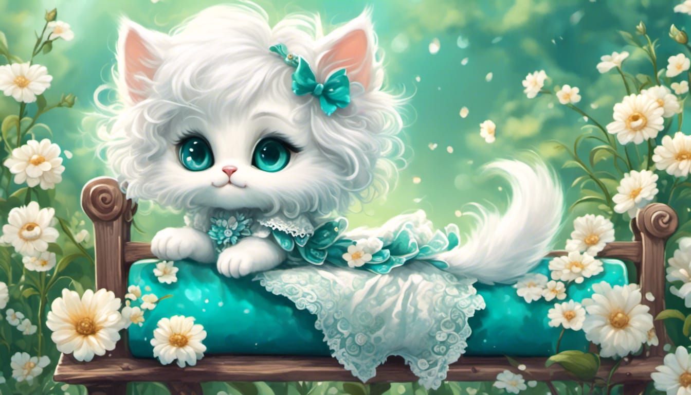 <lora:NC Hyperreal:1.0> soft adorable teal chibi kitten whit...