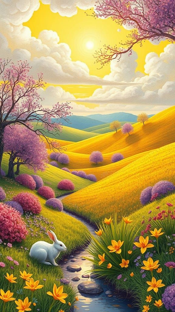 Surreal Spring Landscape with Fractal Whimsy