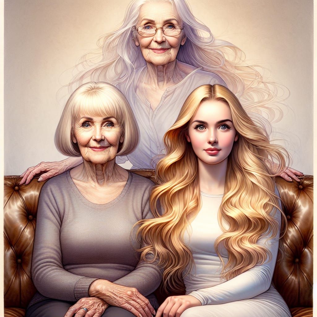 Mother and Daughter with Loving Grandmother in Ethereal Port...
