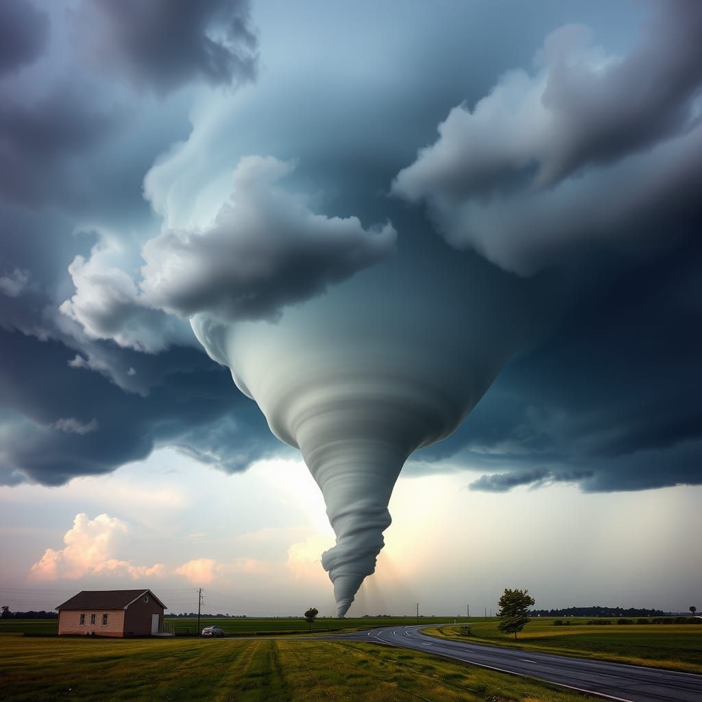 Weird shaped tornado spinning at high speed