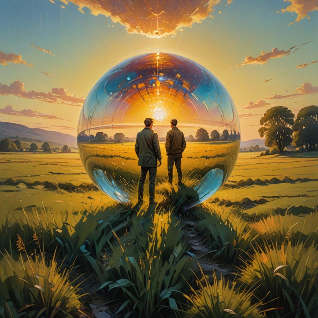 Ethereal Landscape with Figure and Transparent Sphere
