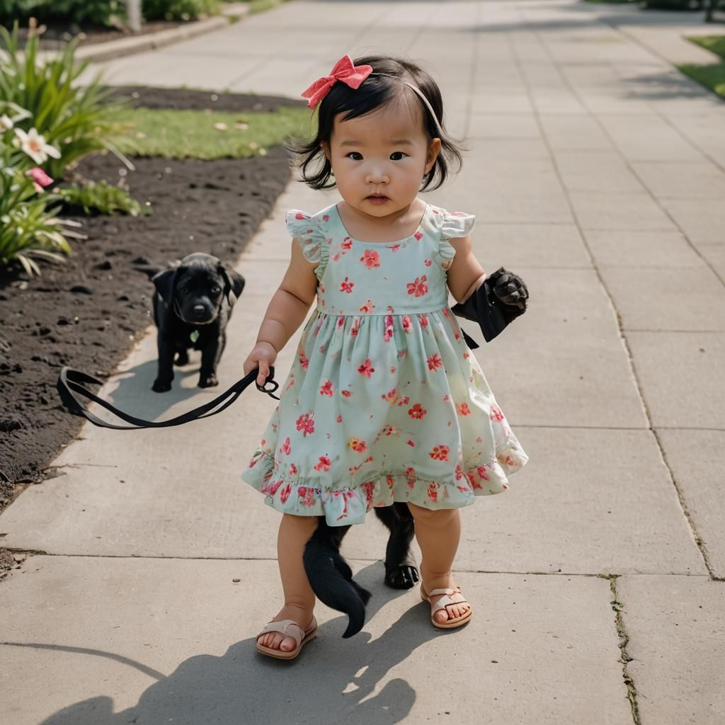 Toddler Walking Black Lab Puppy