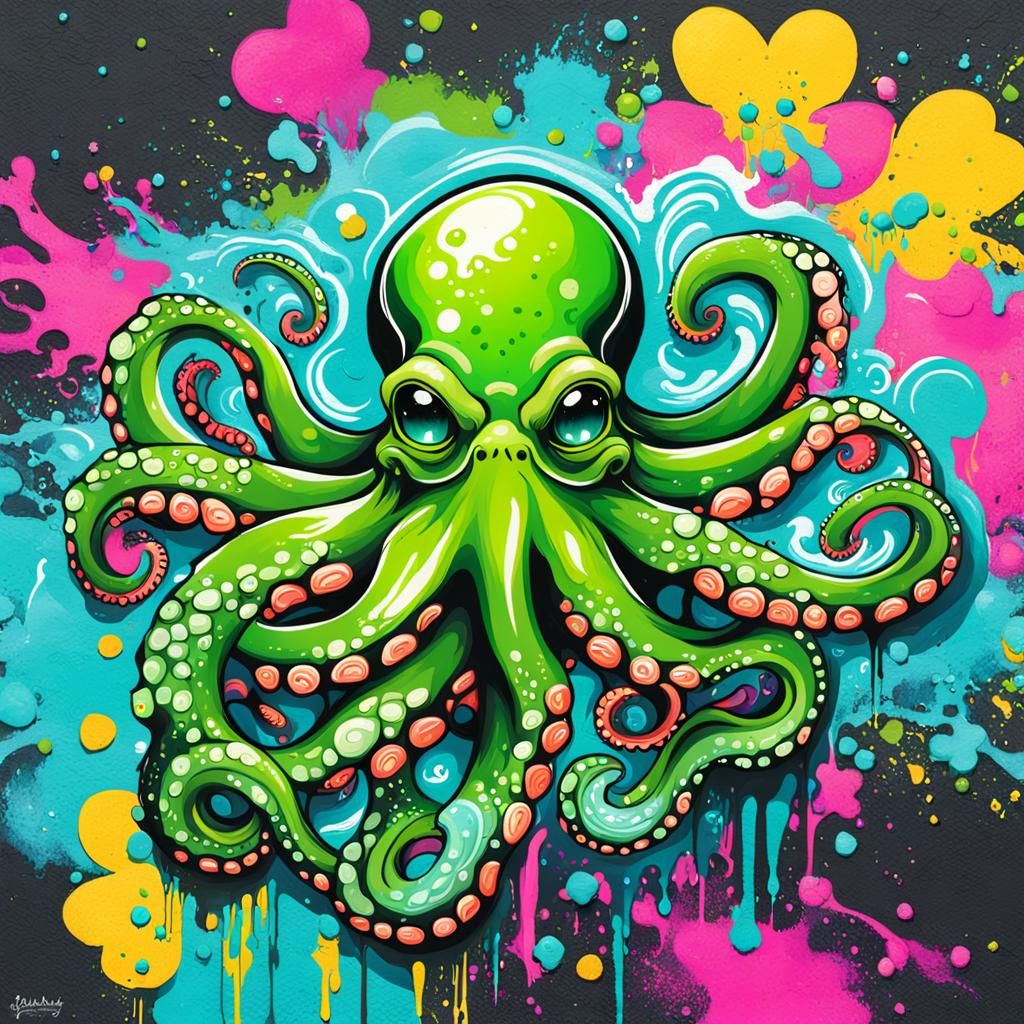 Green Octopus Shamrock Graffiti Street Art
