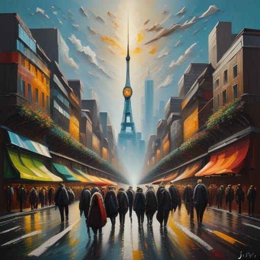 Urban Commuters in Vibrant City Illustration