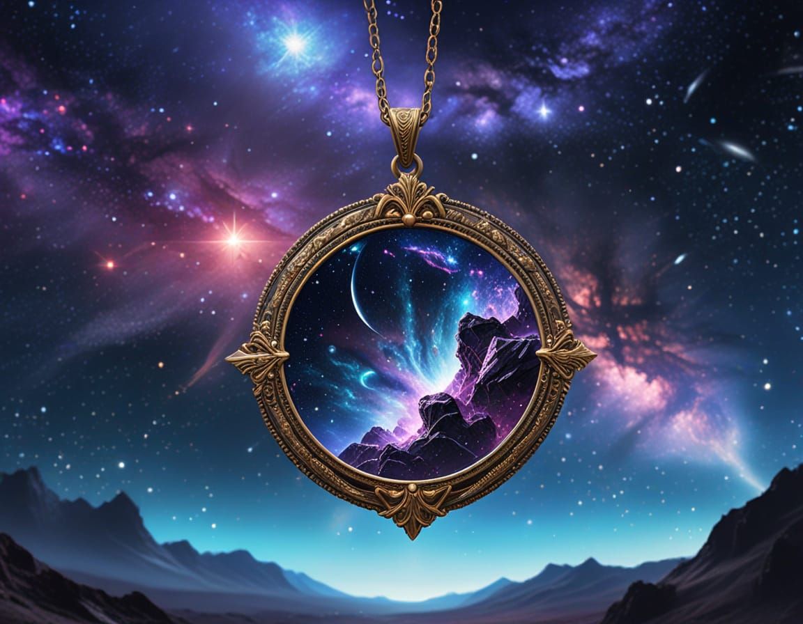 Cosmic Holographic Pendant in Swirling Nebula