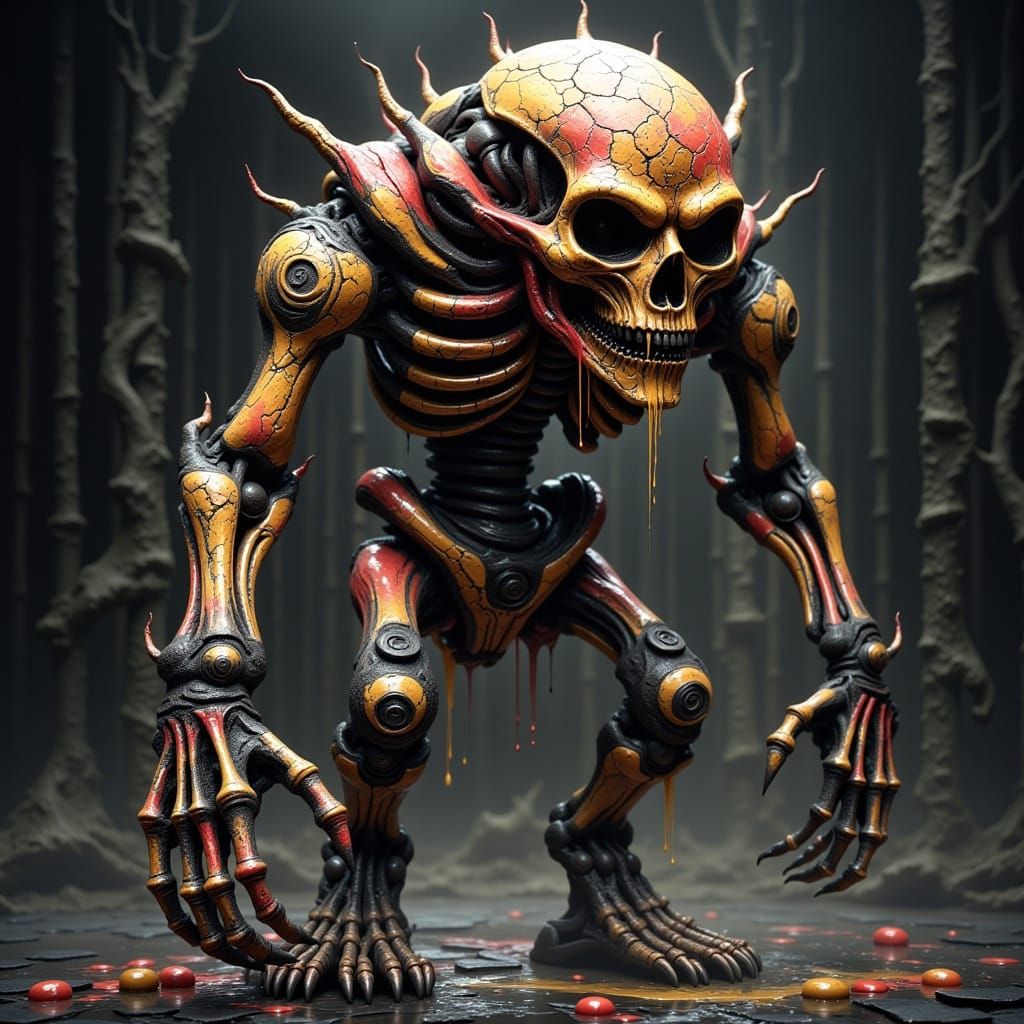 Skeletal Candy Golem Portrait in 3D Game Cinematic Style