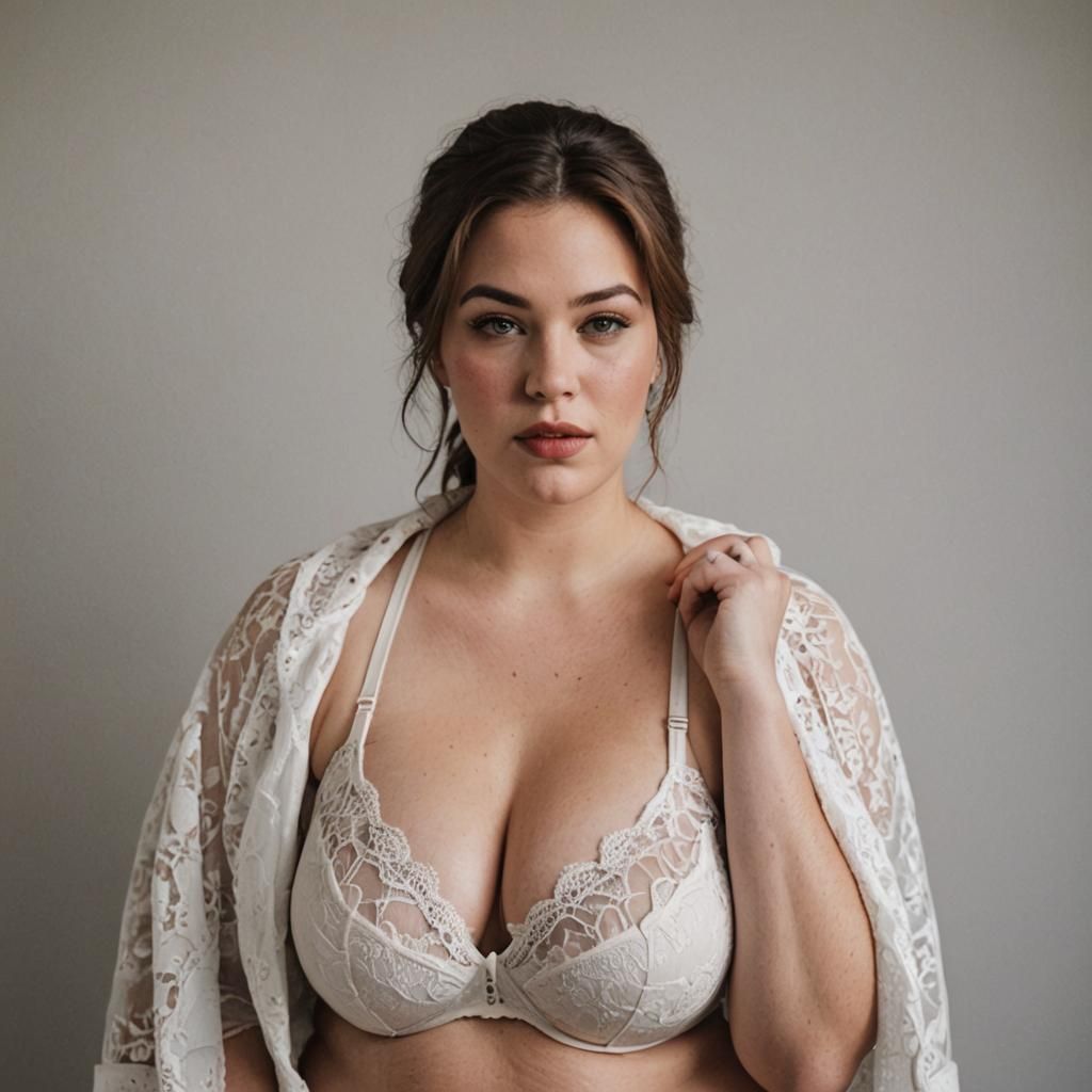 Confident Plus Size Woman in Lace Bra