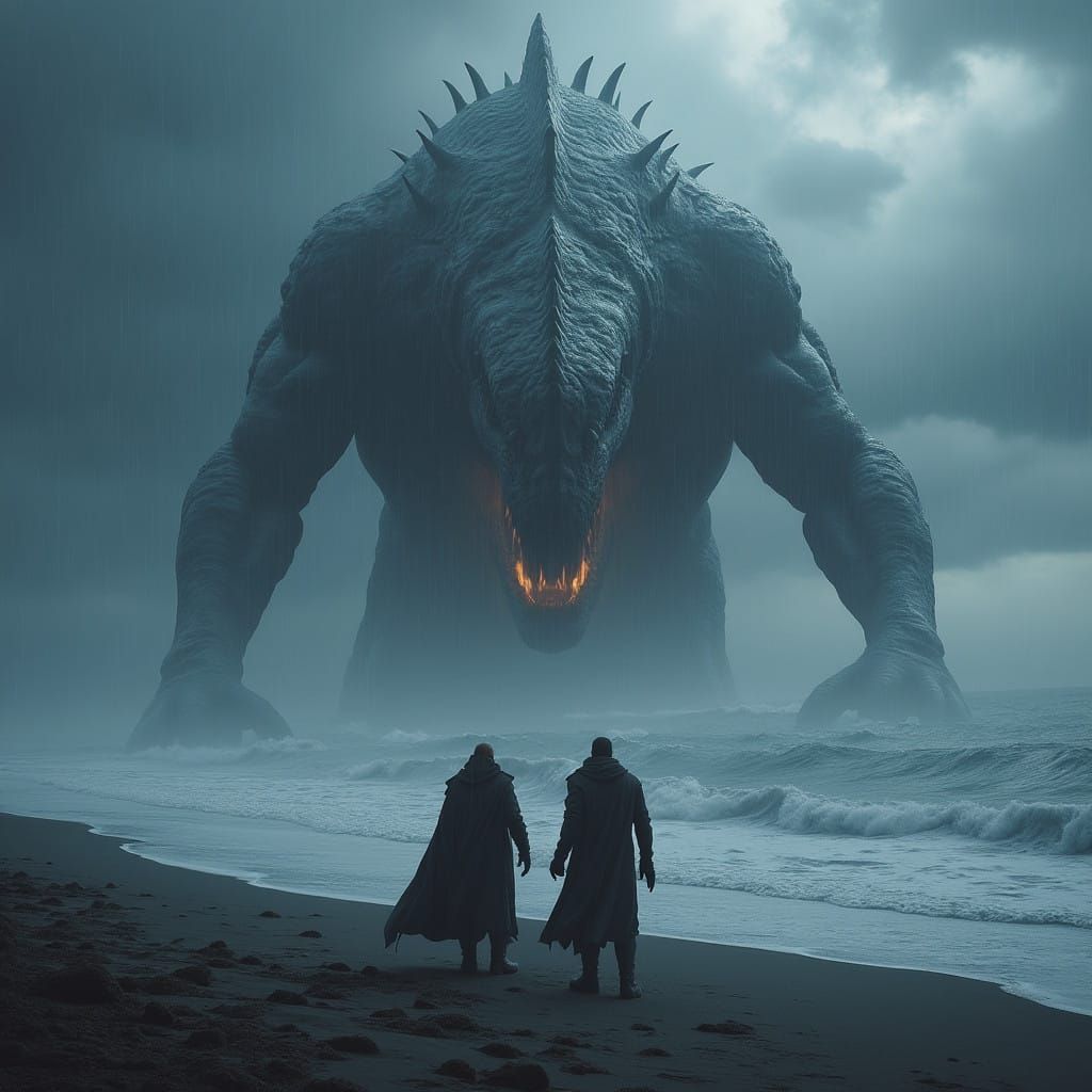 Stormy Beach Encounter with a Leviathan