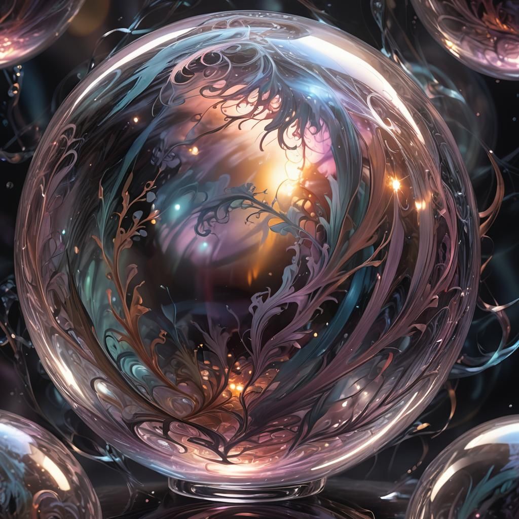 Ethereal Surrealism: Glass Sphere in Dreamlike Shadows