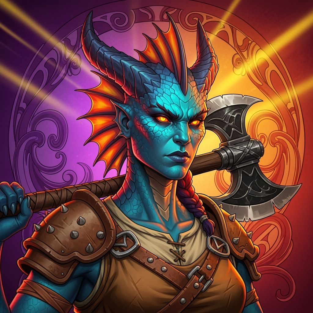 Dragonborn Barbarian with Axe in Cinematic Style