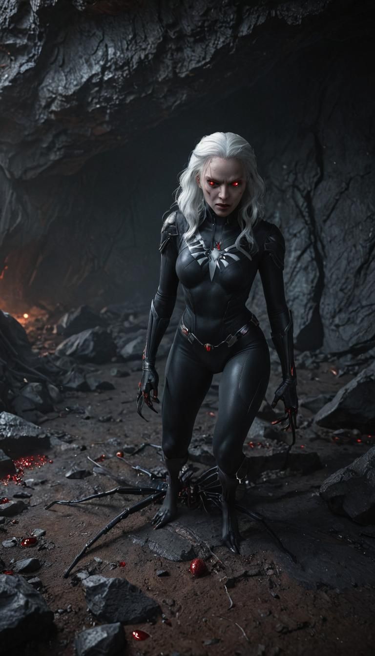 Dark Elf Black Widow in a Web-Filled Cave