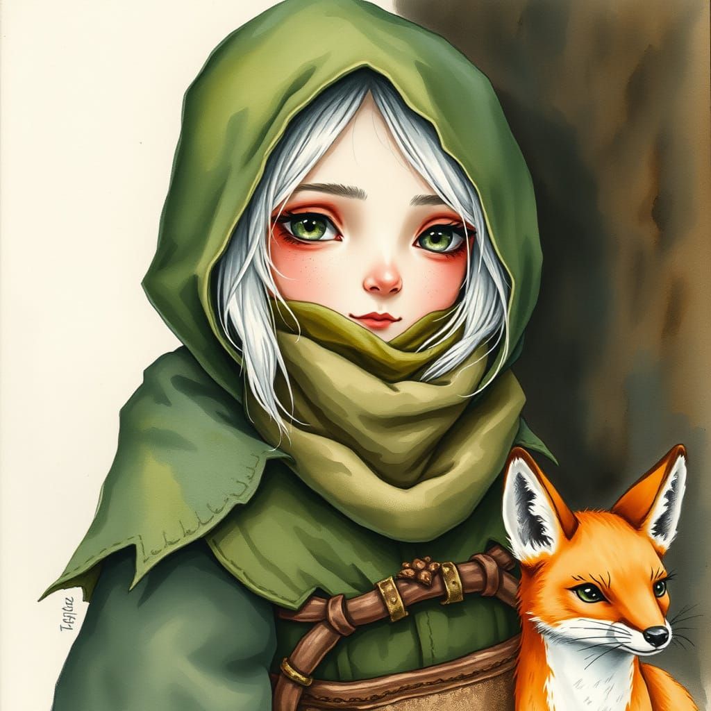 Watercolor Portrait of a Whimsical Forest Gnome Dame