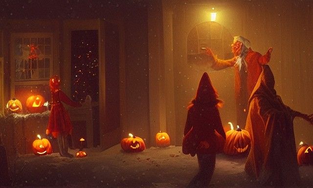 Halloween People Celebrate Christmas: Hyperdetailed Illustra...