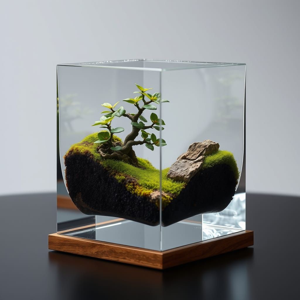 Bonsai Tree in Elegant Glass Enclosure