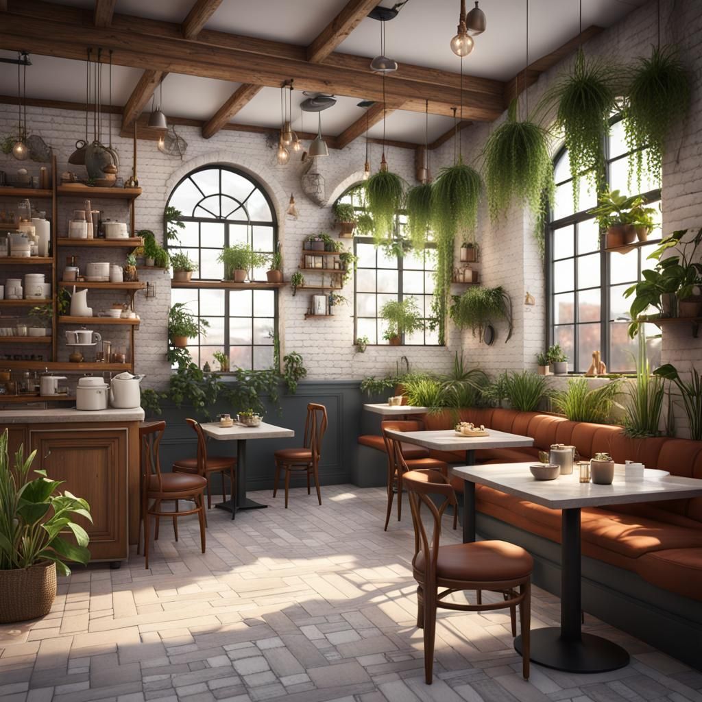 Cozy Cafe with Natural Light, Matte Painting