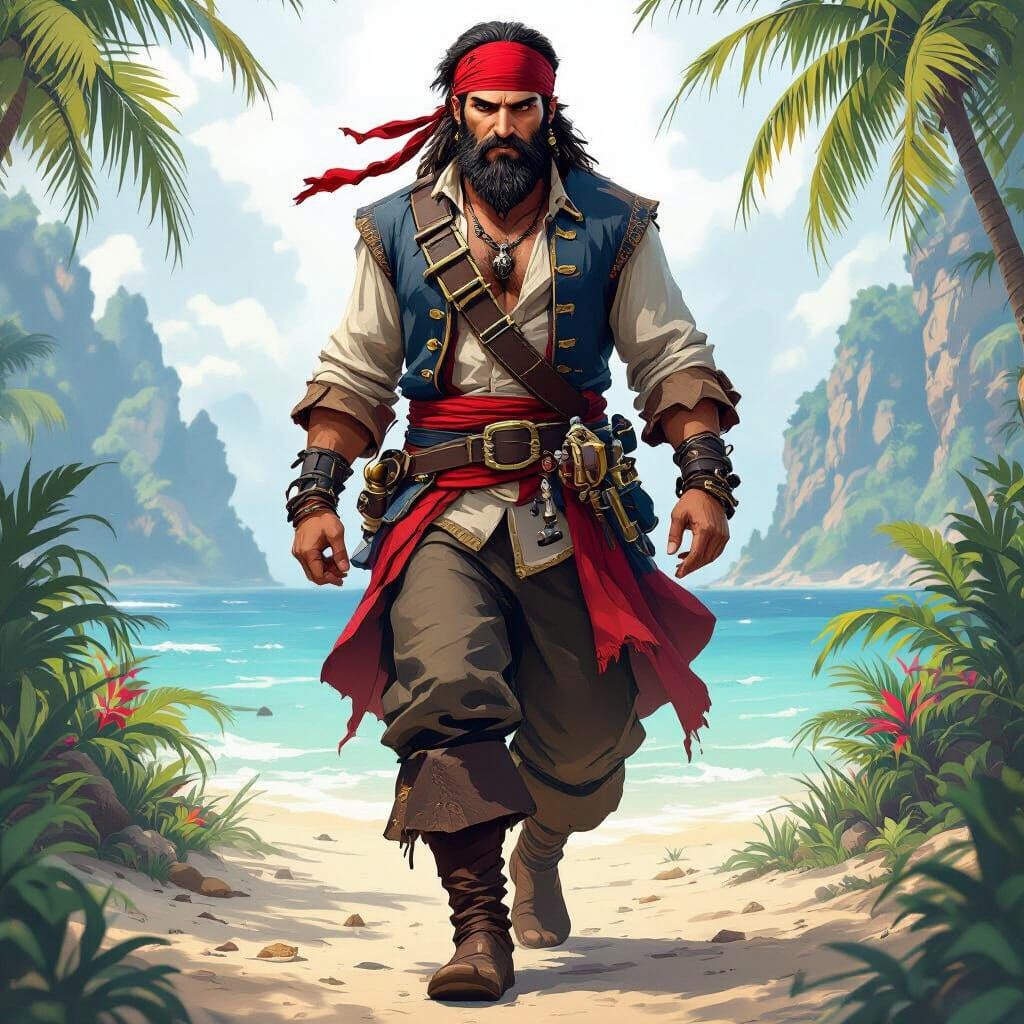 Cartoon Realistic Pirate in Tropical Fantasy Style