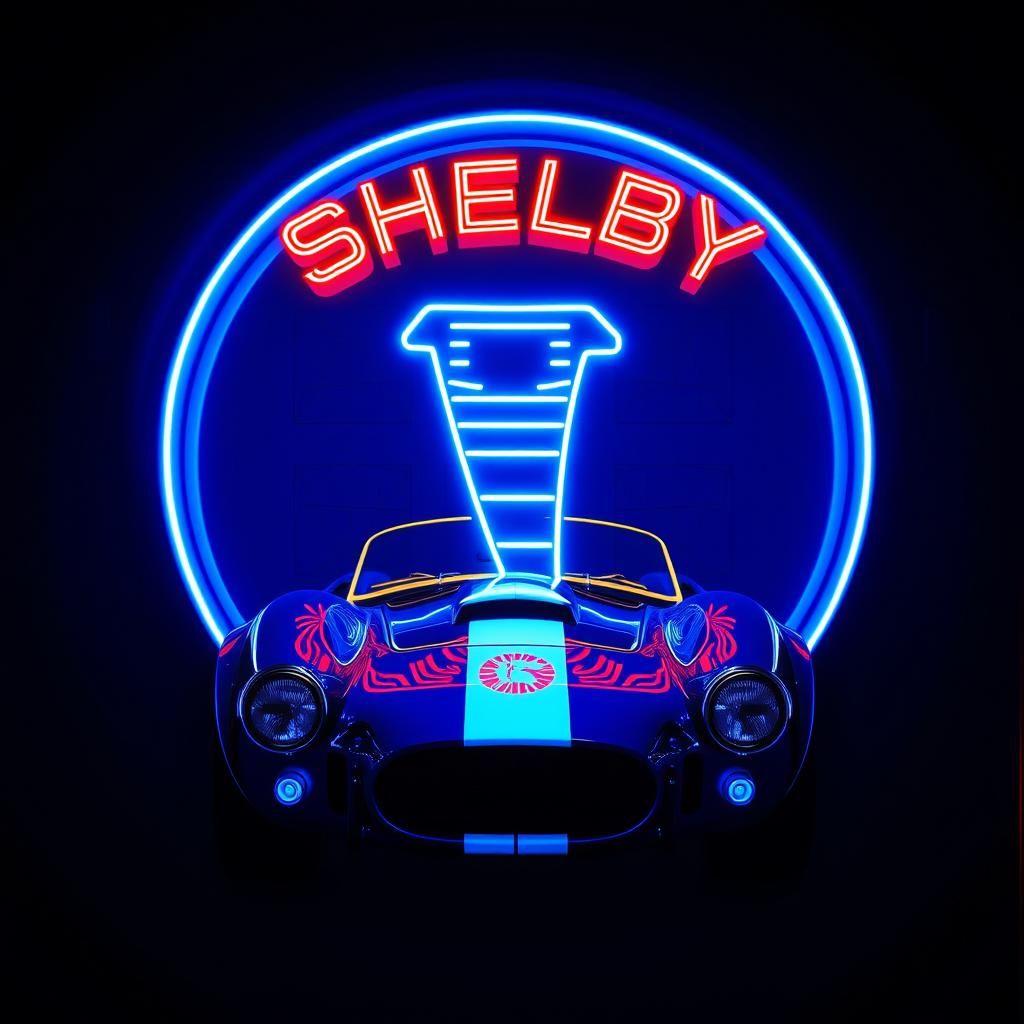 Cyberpunk Shelby Cobra Sign in Neon Blue