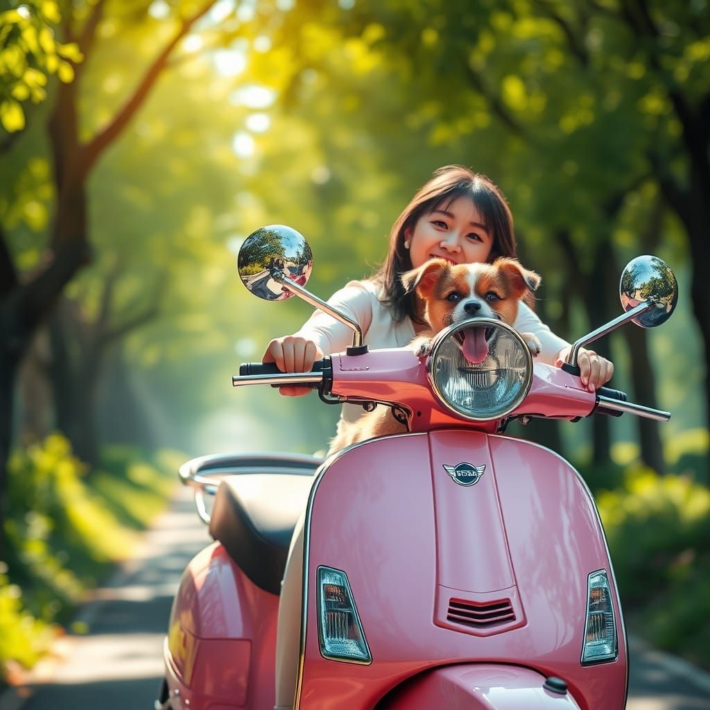 Girl on Vespa with Puppy: Fantasy Concept Art