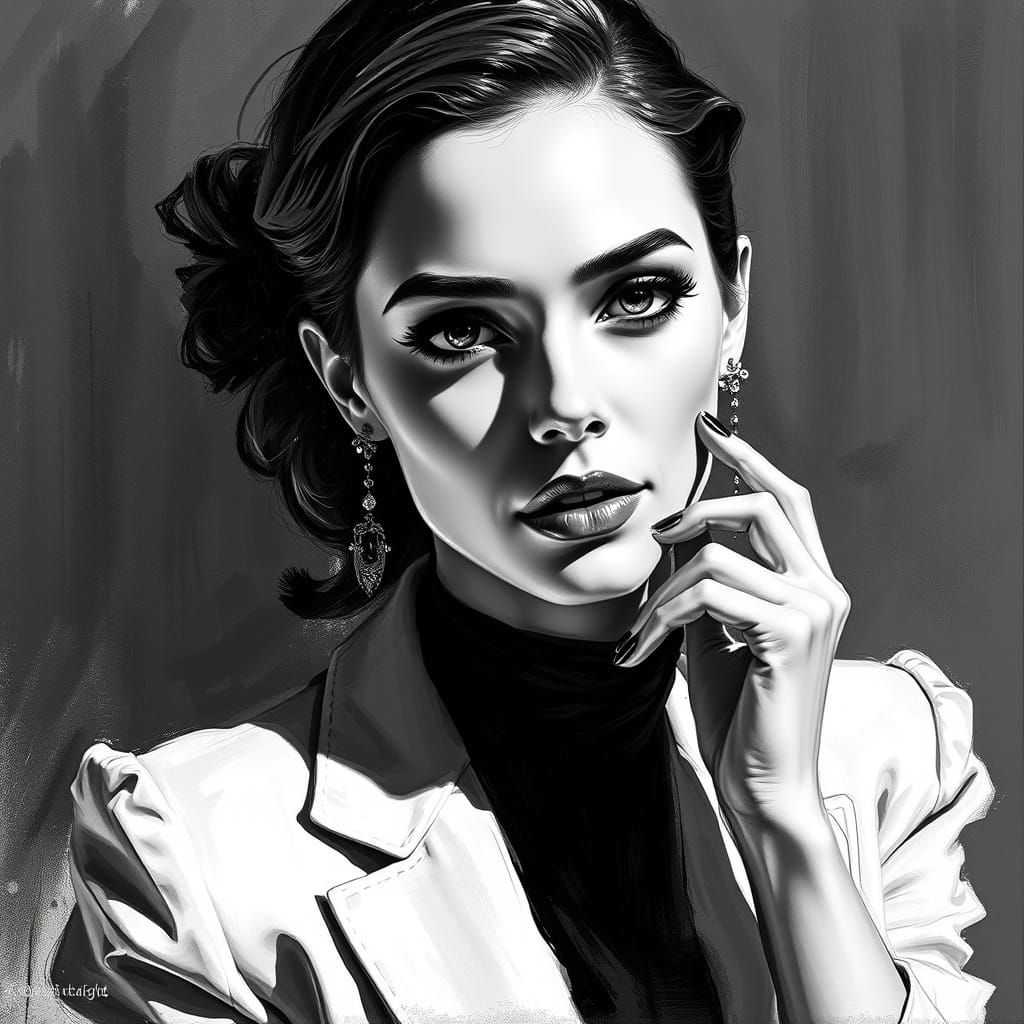High Fashion Portrait in Black and White Impressionism
