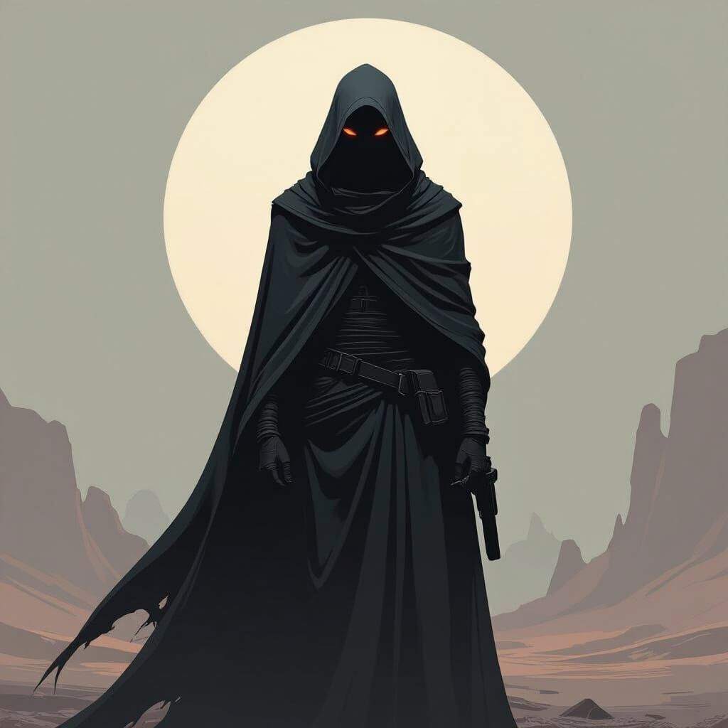 Shadow Figure in Dark Futuristic Style