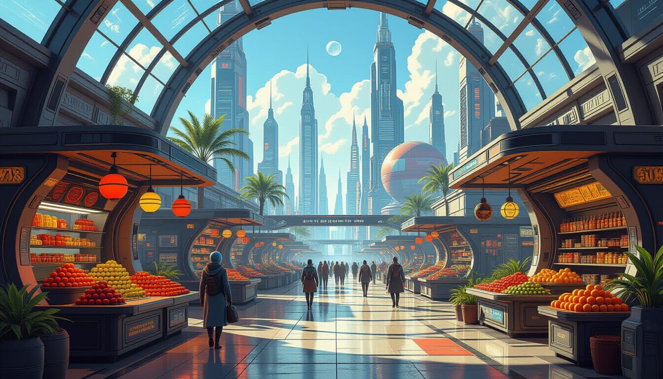 Martian Bioluminescent Bazaar Under Bio-Dome