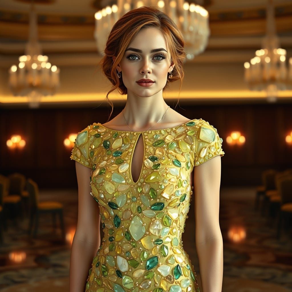 Crystal Geode Goddess in Hyperrealistic Ballroom