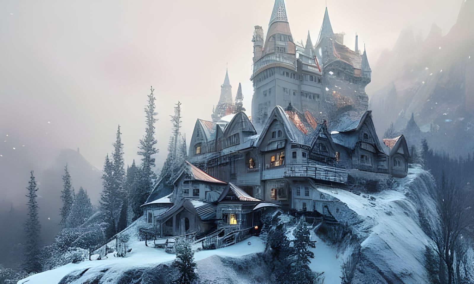 Winter Castle Fantasy Landscape in Digital Illustration