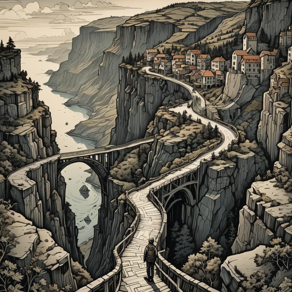 Apocalyptic Cliffside Road with Impossible Geometry