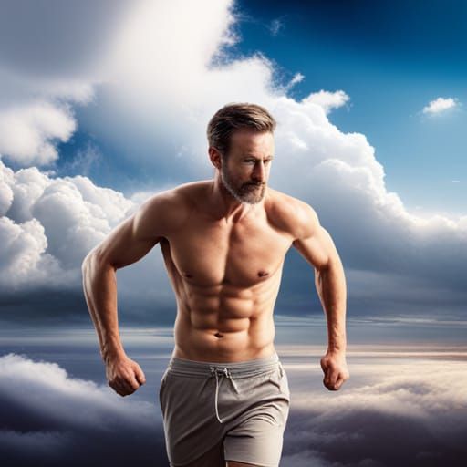 Shirtless Man Running on Sunny Road: Digital Matte Painting