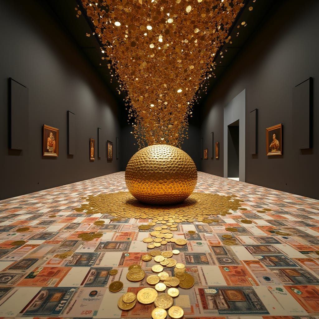 Sculpture Made of Coins in Opulent Gallery