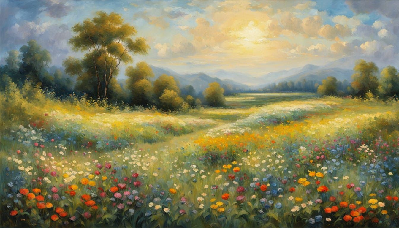 Dutch Master Style Meadow with Wildflowers