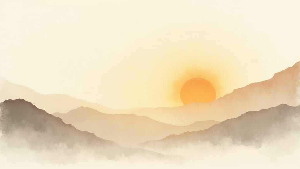 Japandi Sunset: Minimalist Watercolor Mountain Art