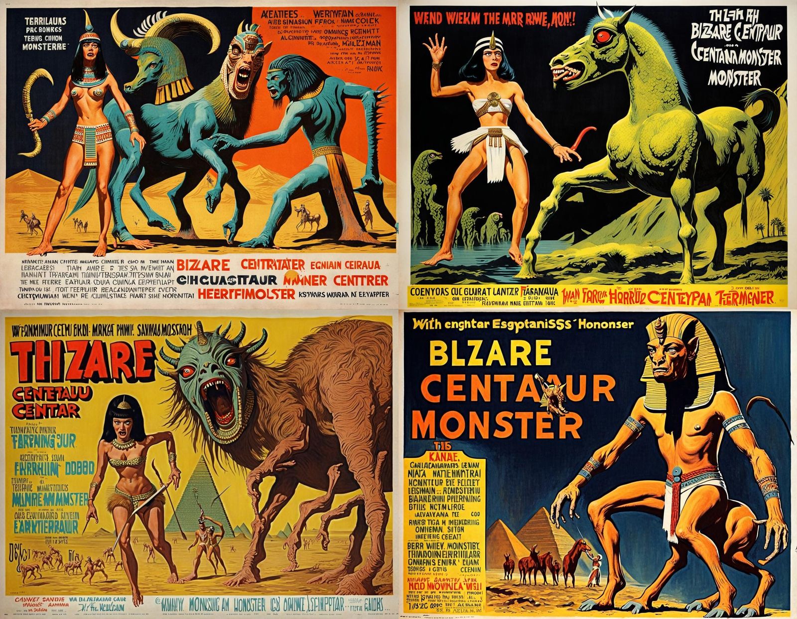 Bizarre Centaur Monster in 1960s Horror Movie Poster