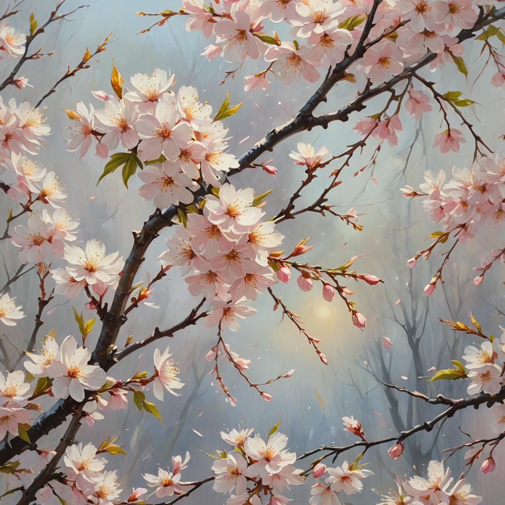 Cherry Blossoms in Oil Painting Style
