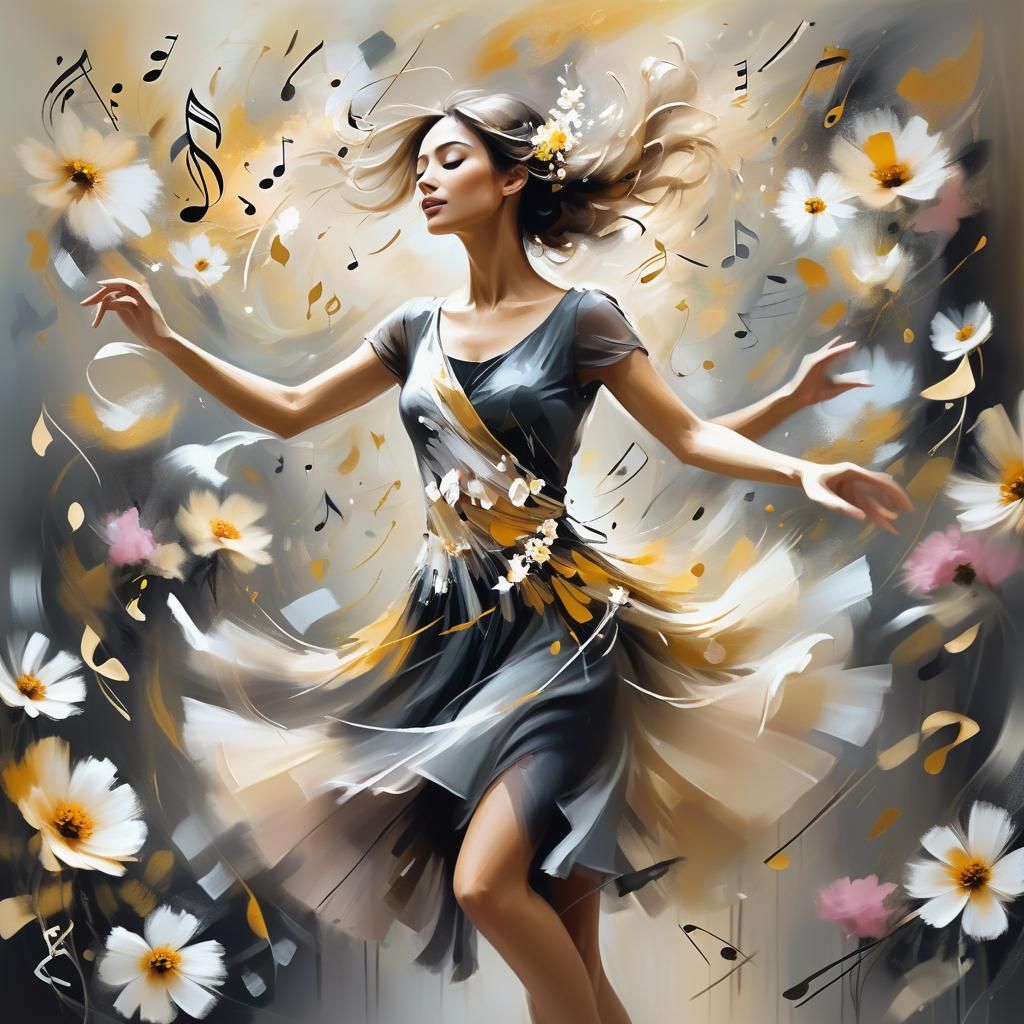 Elegant Girl Dancing in Abstract Expressionism Style